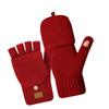 Women Knitted Half Finger Gloves  Insulated Windproof Double Layer Fleece Lining Winter Outdoor