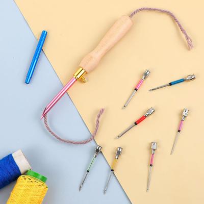 Embroidery Punch Needle Set Complete Punch Needle Set with Needle Threader Stainless Steel Needles with Wooden Handle for Adults Beginner DIY Craft