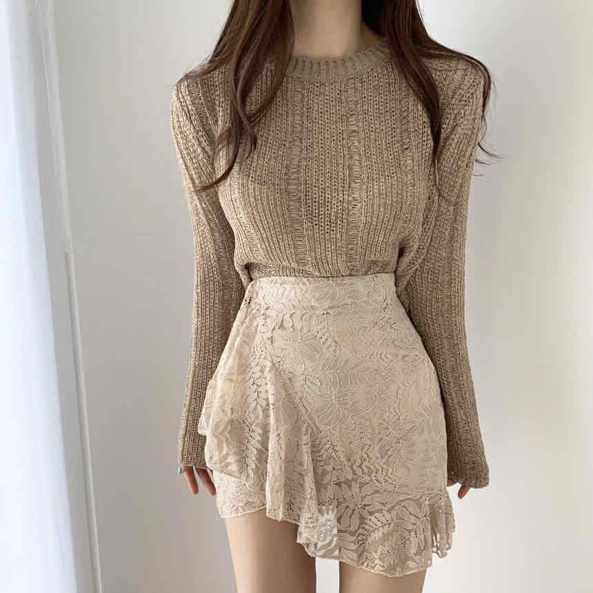 Korean Niche Candy Color Crew Neck Pullover Hollow Out Sun Protection Cover Up Loose Versatile Short Knit T-shirt