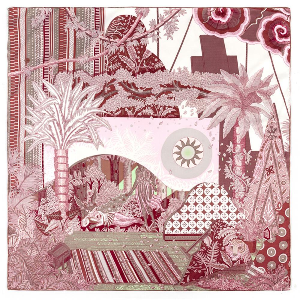 90Cm Women Scarf Summer Night Forest Twill Silk Scarf Handmade Curled Square Scarves Hijab Ladies Foulard Headband Bandana