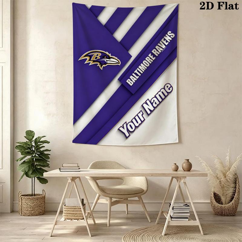 Name Custom Baltimore Ravens Logo Wall Tapestry Aesthetic Wall Hanging Printed Fabric Blanket Decorative Tapestries for Bedroom Living Room Home Decor