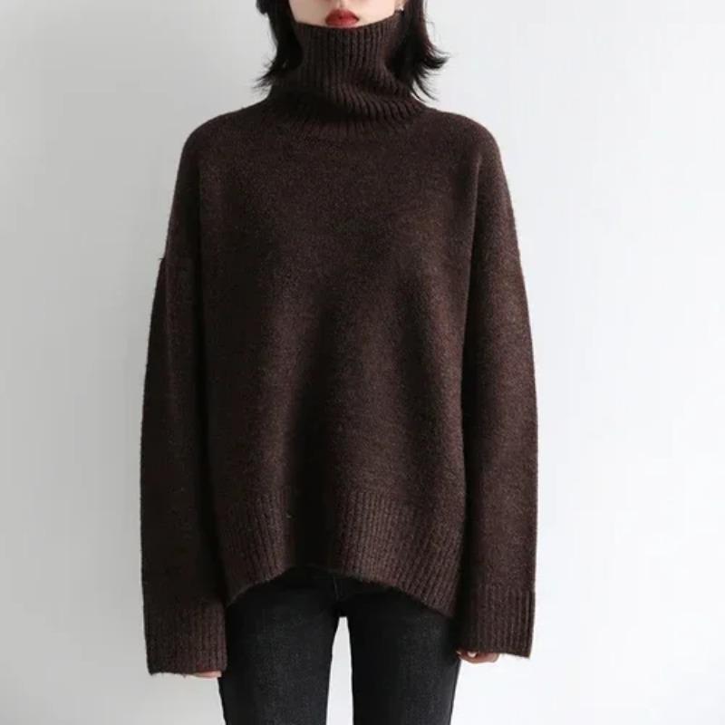 Korean Women's Sweater Loose Turtleneck Sweaters Warm Solid Pullover Top Oversized Knitwear Basic Female Tops Winter 2023 Knitted Jumper Female Pull