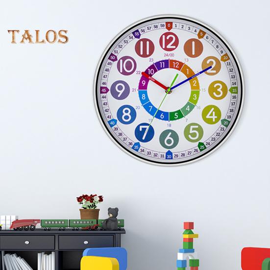 Wall Clock Silent Nonticking Scientific Design Easy To Read Battery Operated Colorful Teaching Time Clock Kids Learning Tool