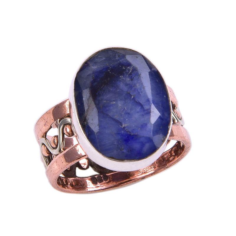 Sapphire(Simulated) Handmade 925 Sterling Silver Jewelry Two Tone Ring S.6 c6z26