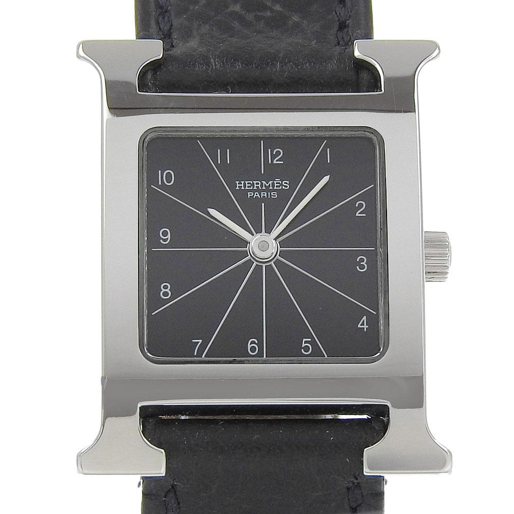 

HERMES Heure H watch Watches HH1.210 blackDial Stainless Steel/Embossed Leather Quartz Analog display Women Used