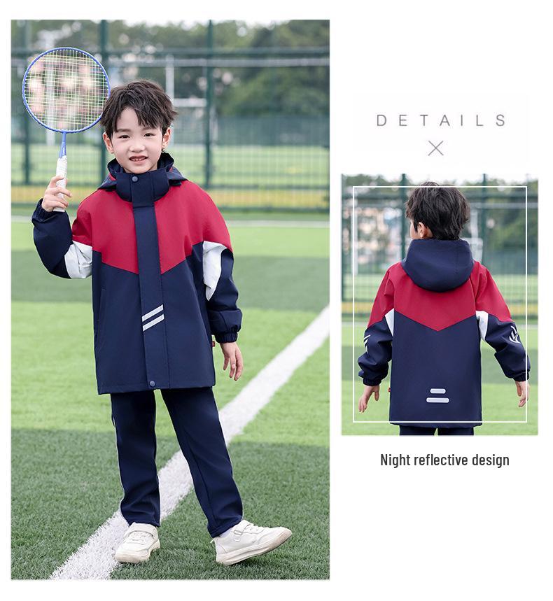 2025 Winter Waterproof School Uniform Windbreaker & Sportswear Set - Warm, Outdoor, Three-Piece for Students.