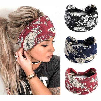 Boho-Stirnbänder für Frauen, Baumwolle, große, breite Stirnbänder, Stretch-Haarband, rutschfest, Workout-Bandage, Yoga, Laufen, Turban, Kopftücher, Bandana, Haar-Accessoires