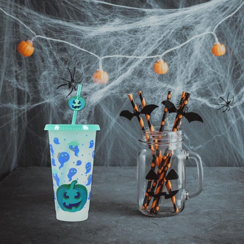 Magical Temperature Sensitive 710ML Tumblers Halloween Themed Efficient Cup Includes Leak proof Covers And Detachable Straw