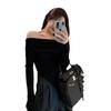 2024 French One-Shoulder Slit Knit Sweater: Women's Spring Irregular Slim-Fit Long Sleeve Top
