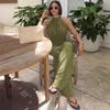 European and American fashion neck temperament sexy backless women's top African foreign style fashion high waist wide leg trousers suit