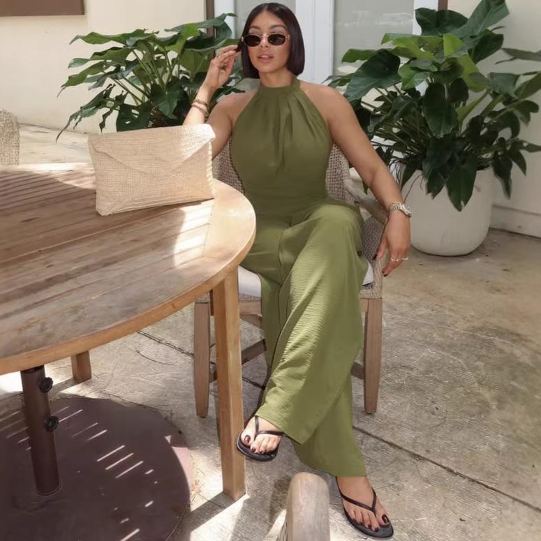European and American fashion neck temperament sexy backless women's top African foreign style fashion high waist wide leg trousers suit
