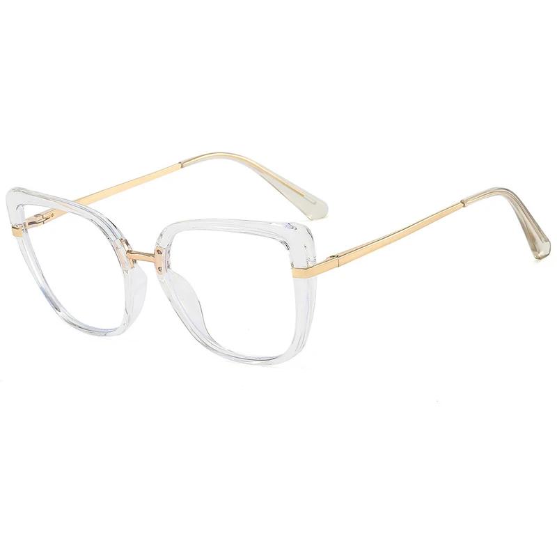 Trendy Oversized Square Glasses Frame Women Leopard Print Cat Eye Blue Light Blocking Eyewear Fashion Spectacle