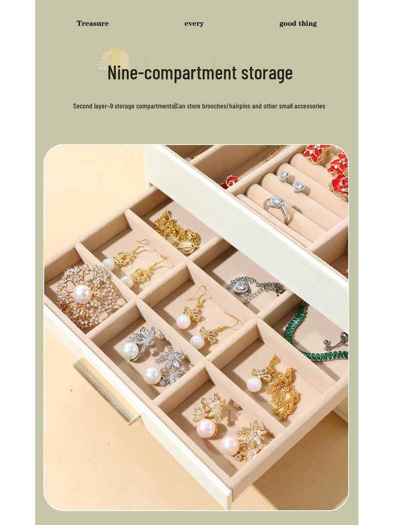 Cross-Border Jewelry Storage Box: Four-Layer Windowed Gold Drawer for Necklaces & Earrings