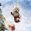 New Christmas Creative Kung Fu Cat Ornaments, Holiday Home Decor Acrylic Flat Pendant For Car Hanging, Christmas Tree Decoration
