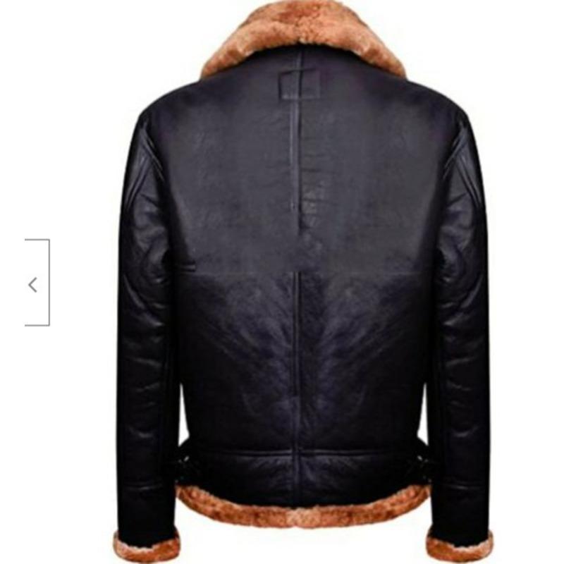 Fleece Thickened Lapel Fur Integrated Winter Zipper Men's Leather Jacket