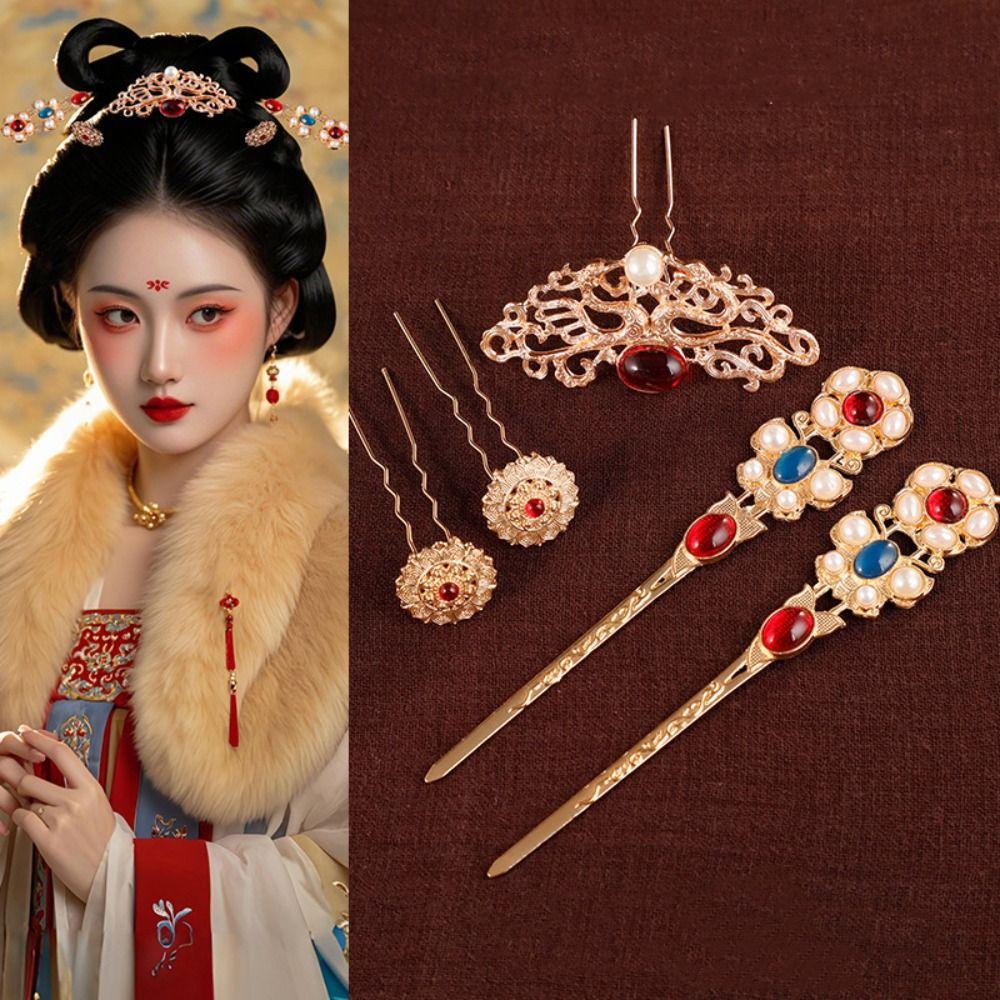 1 Set Classical Ancient Hair Stick Chinese Style Flower Hair Comb Retro Tang Dynasty Hairpin  Women