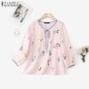 ZANZEA Women Casual Round Neck Long Sleeve Loose Floral Blouse