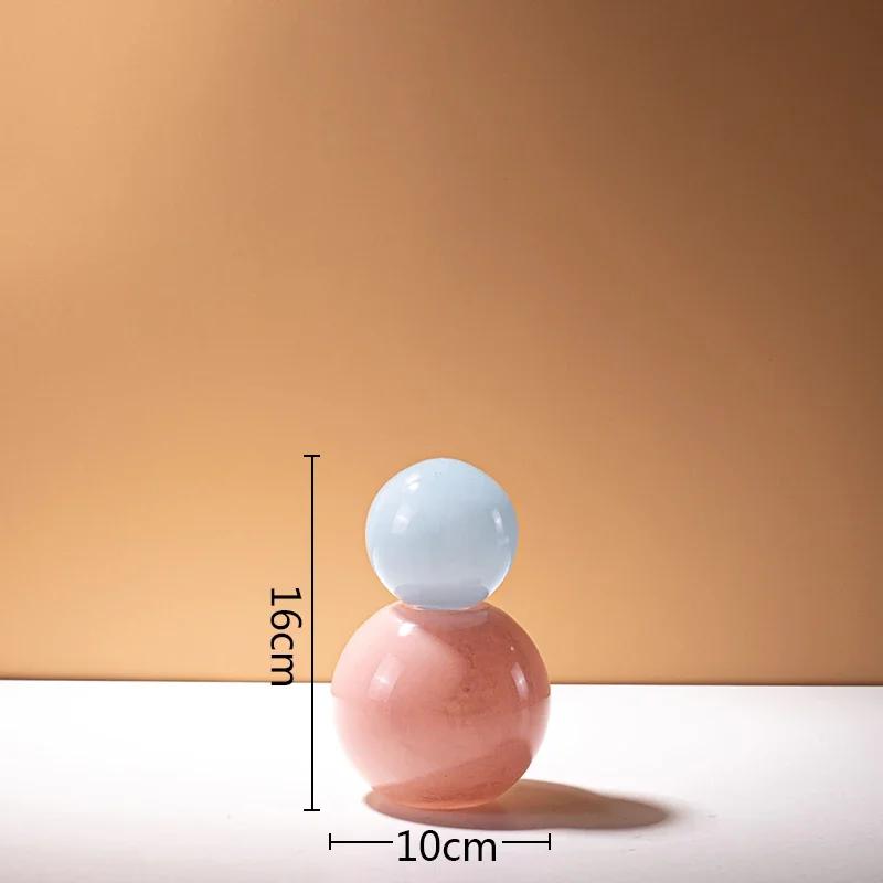 Bunte Glasvase Blumenvase Geometrische Kugel mit Deckel Aromatherapie-Flasche Glasgefäß Schreibtisch-Blumengefäß Heimdekoration