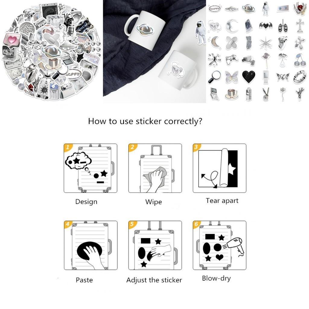 Premium Silver Sulfate Sticker 66 Pieces Of High-quality Pvc Waterproof Decals For Diy Guitar Phone Skateboard And Bicycle Adhesive And Stylish