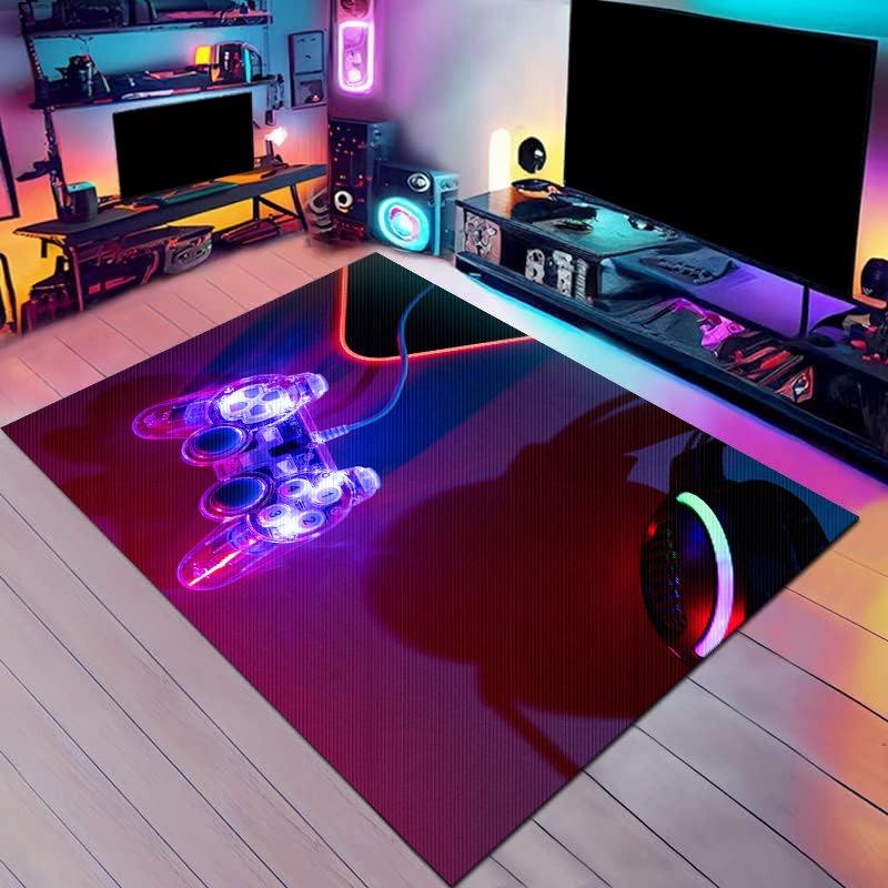 Gaming Theme RGB Effect Carpet Mat Non-Slip Rug Home Decoration for Esports Room Computer Desk Area Colorful Pattern Floor Mat