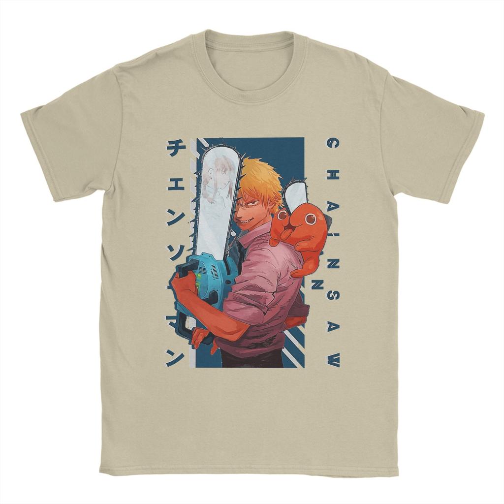 Vintage Denji And Pochita Chainsaw Anime T-Shirts Men Crew Neck 100% Cotton T Shirts  Short Sleeve Tee Shirt Gift Idea Clothing