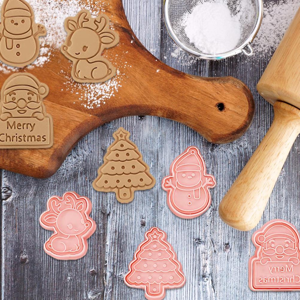 8 Pcs/Set DIY Christmas Biscuit Mould Cartoon Cutter 3D Biscuits Mold Plastic Baking Mould