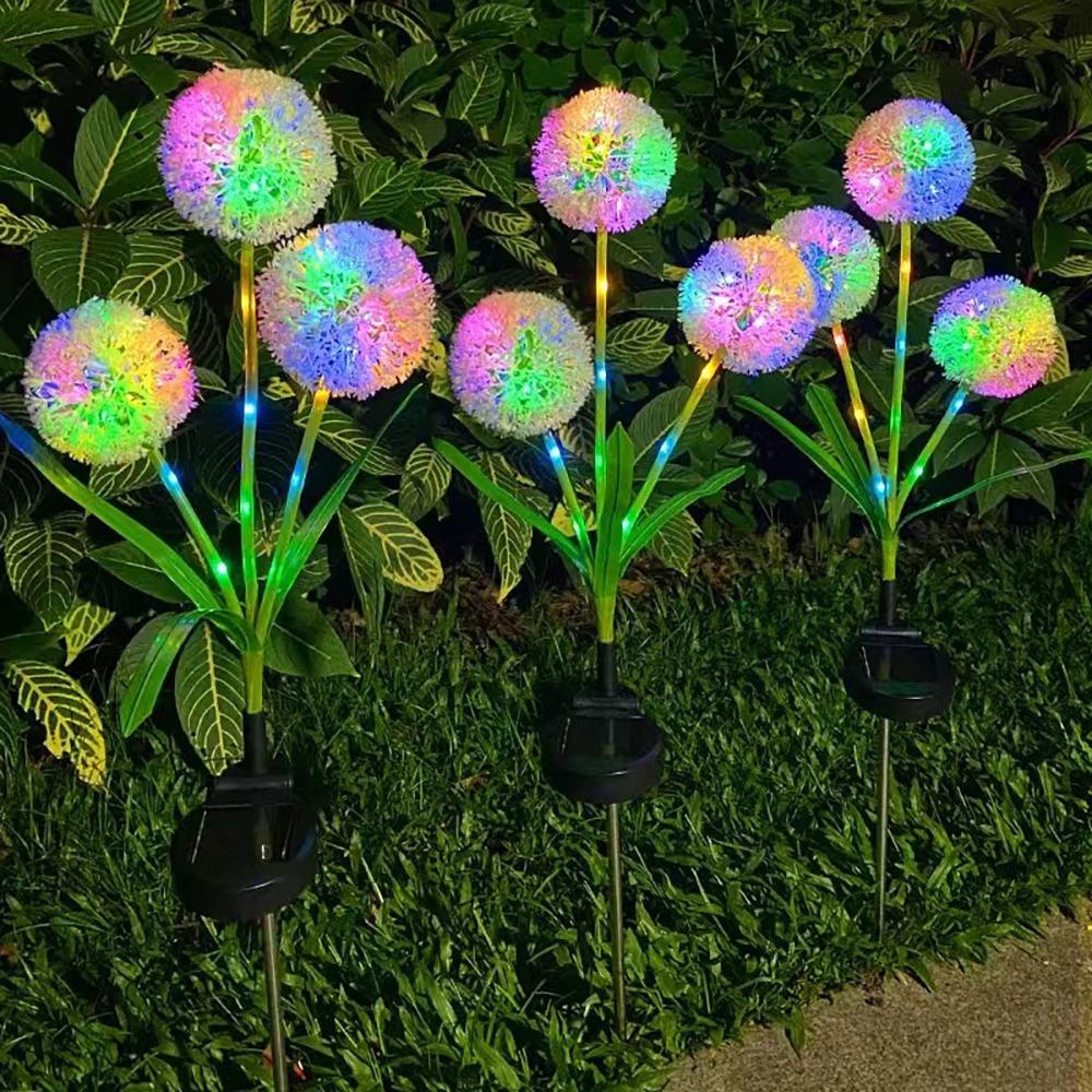 Solar-Powered Dandelion LED Garden Light Warm/colorful 3 Heads Dandelion Head Light for Garden Lawn Patio Pathway, Festive Outdoor Lighting Decor