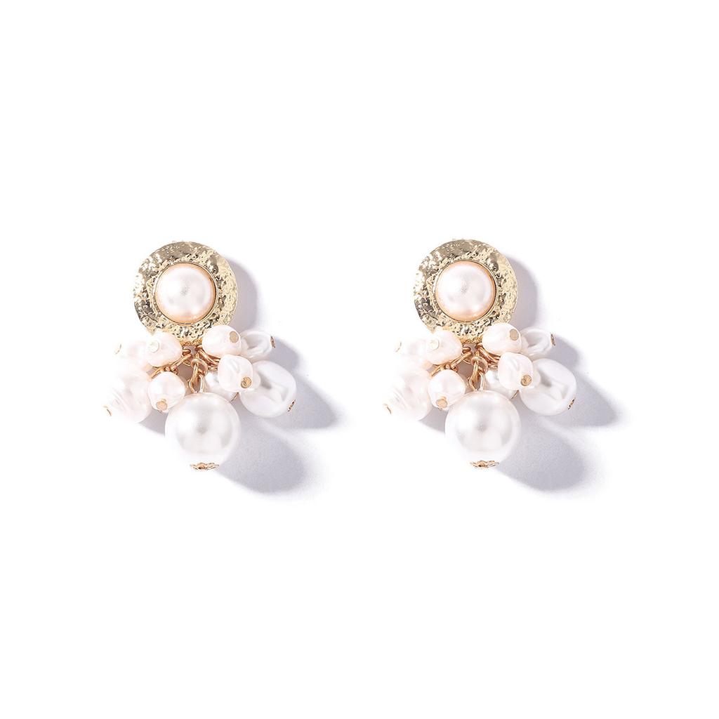 The same temperament, simple and niche design, irregular size, imitation pearl tassel earrings, fashionable women's model