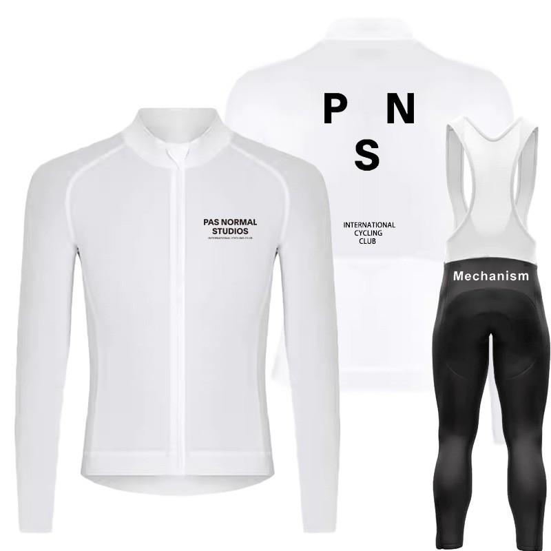 Mens Cycling Jersey Bib Shorts Set Long Sleeve Quick-Dry Compression Fit Road Bike Riding