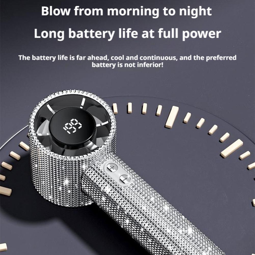 Diamond Design Handheld Mini Fan Digital Display High Speed Personal Cooling Fan Portable Outdoor Mini Fan for Summer Travel