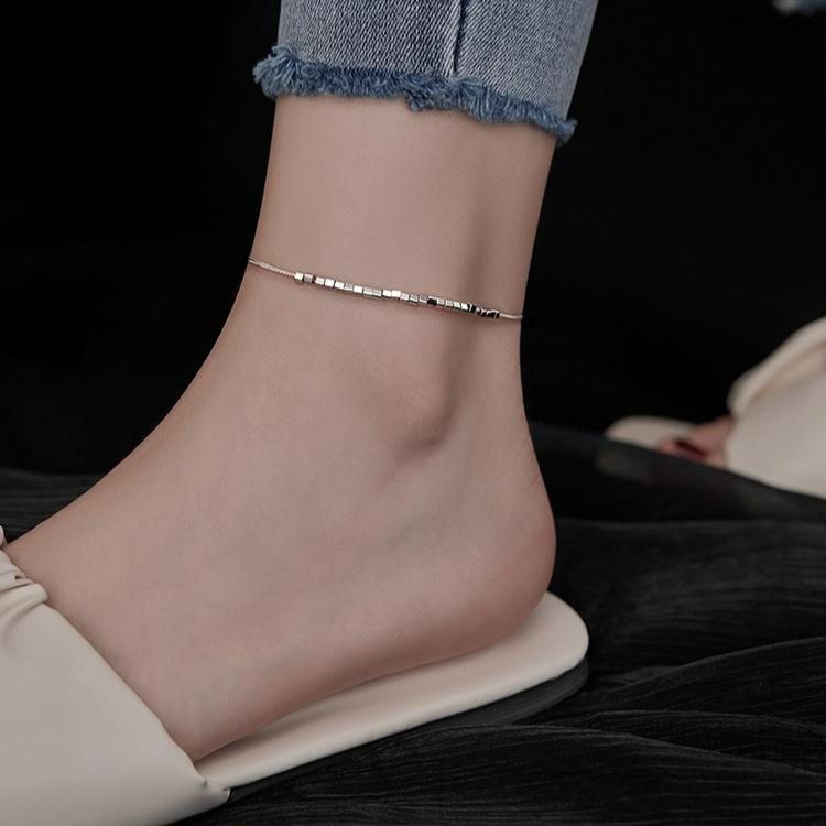 Square Cube Anklet Women's Leisure Niche Design Light Luxury Versatile Simple Foot Jewelry