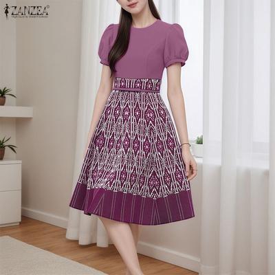 Women Casual Round Neck Summer Short Sleeve Print Dress