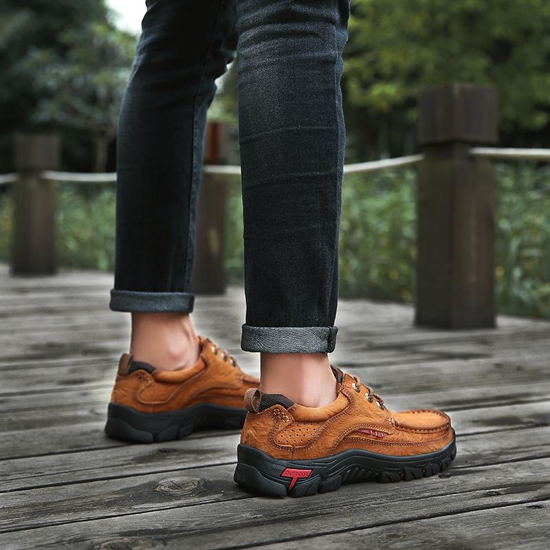 Fashion 2024 Trend Mens Slip On Walking Shoes Antiskid Men Outdoor Footwear Genuine Leather Men Casual Shoes Lace-Up Men's Hiking Shoes