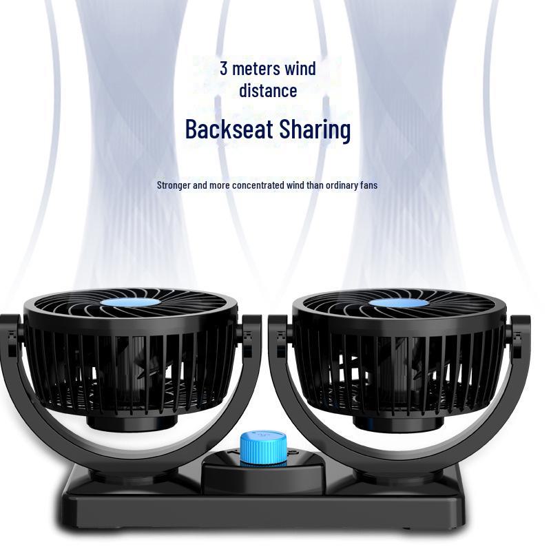 Leiser Doppelkopf-Autolüfter 12 V/24 V für LKW mit USB – starker Wind