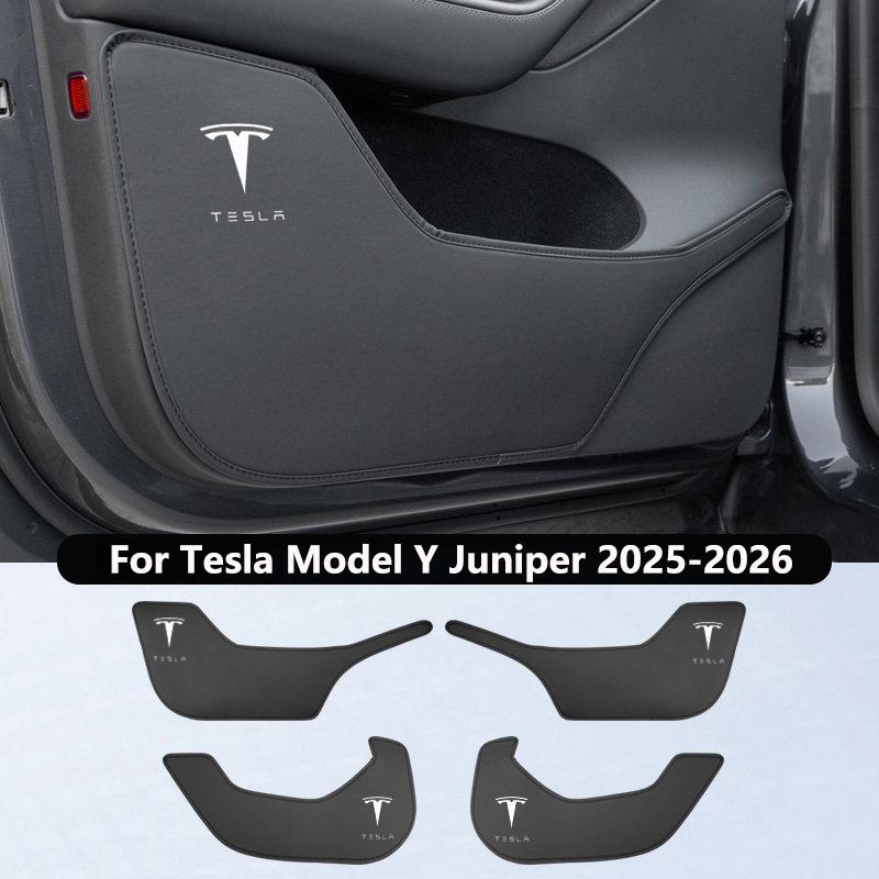 Pads Anti-Coup de Pied pour Portes de Voiture Pour Tesla Model Y Juniper / 3 Highland Panneau de Porte Latérale en Cuir Protecteur Anti-Salissure Décoration de Voiture