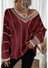Autumn 2025 V-neck Knit Pullover: European-American Style, Hip-Length Striped Sweater for Women