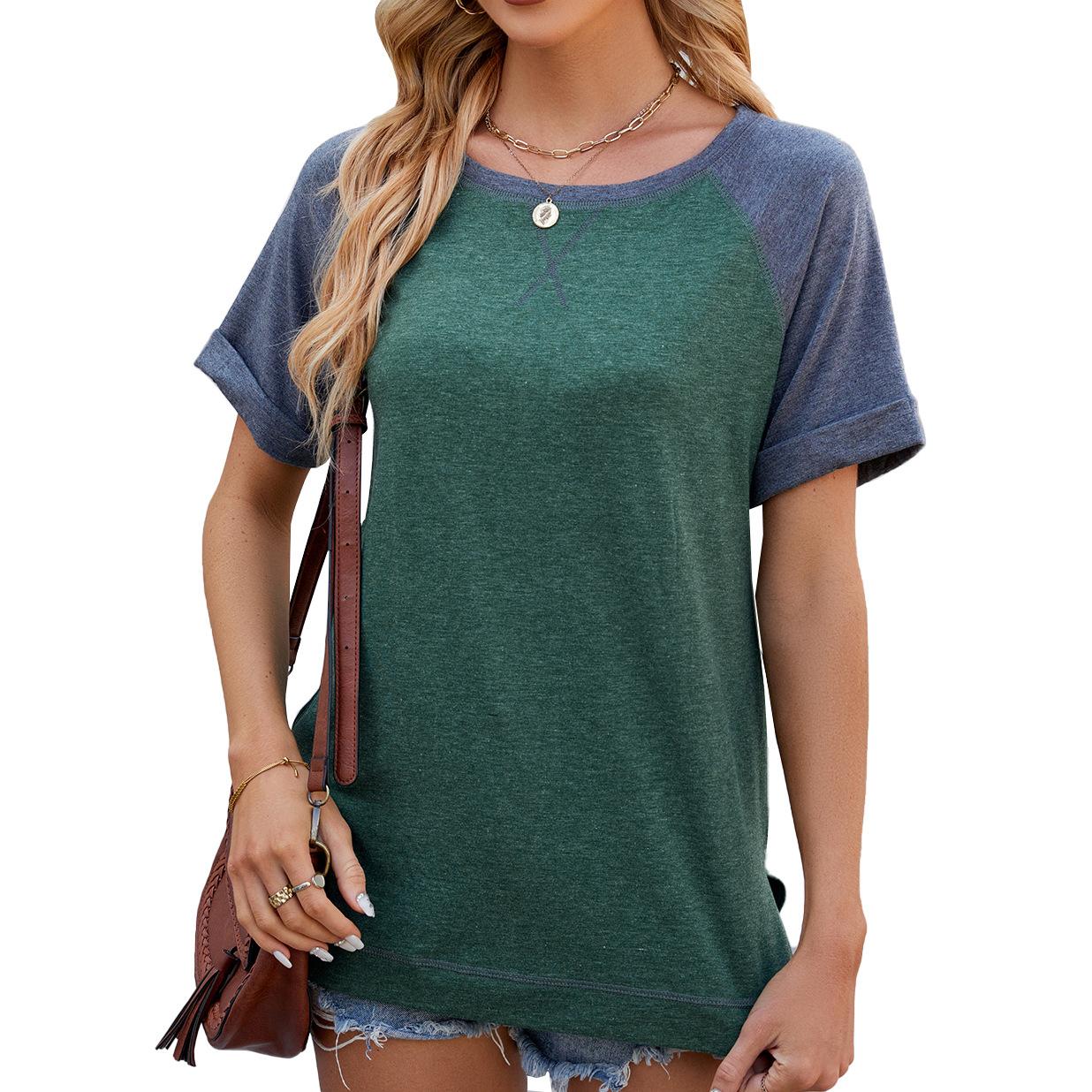 

Весенне-летняя свободная футболка с круглым вырезом и короткими рукавами, разделенная цветом Clash S