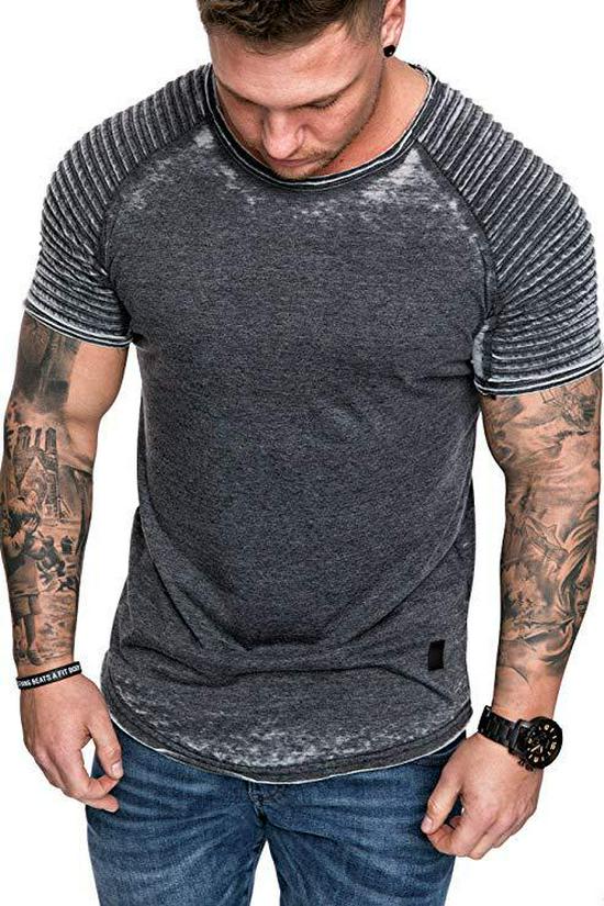 Men's Casual Wrinkled Solid Color Short Sleeve T-shirt - Summer Fashion