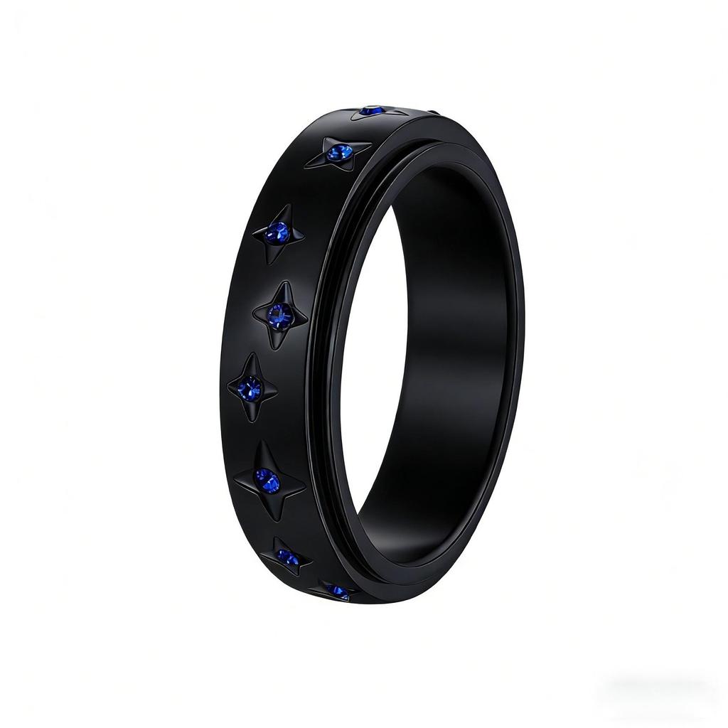Sapphire Starry Sky Stainless Steel Couple Rings for Men & Women