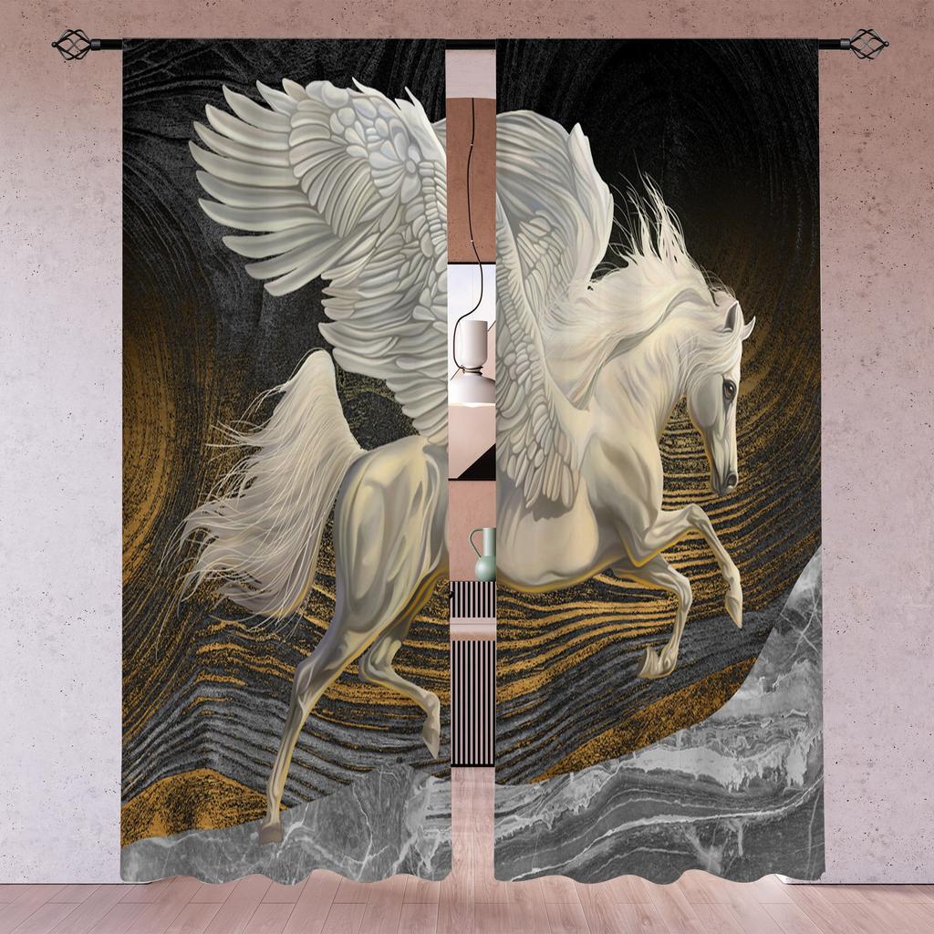 2pcs Angel Wings Printed Curtain For Home Decor Rod Pocket Window Treatment For Bedroom Office Kitchen Living Room Study Cortina