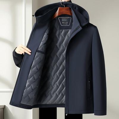 Autunno e Inverno Uomo di Mezza Età Collo Alto Imbottito Cotone-cappello Rimovibile Giacca Imbottita in Cotone Leggera da Lavoro Cerniera Giacca Imbottita in Cotone da Uomo