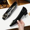 Patent Leather Block Heel Single Shoes Autumn New Square Toe Shallow Mouth Metal Square Buckle Soft Sole Non-slip Low Heel Shoes