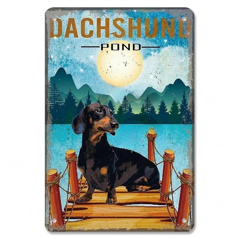 Pôster Vintage Cachorros Fofos de Estimação Placas de Metal de Estanho Dachshund Bulldog Placa de Metal Para Jardim Cafeteria Cozinha Decoração de Arte de Parede para Casa