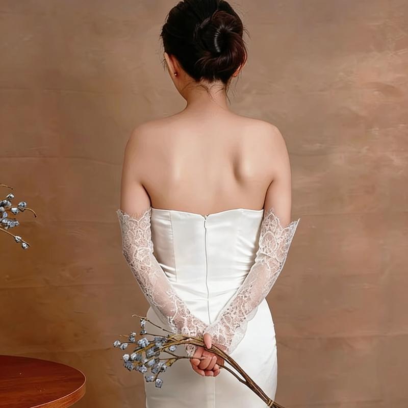 Lace Floral Pattern Lace Gloves Arm Sleeves For Wedding Gowns Sheer Armwear for Bride Ceremony Photography Supply