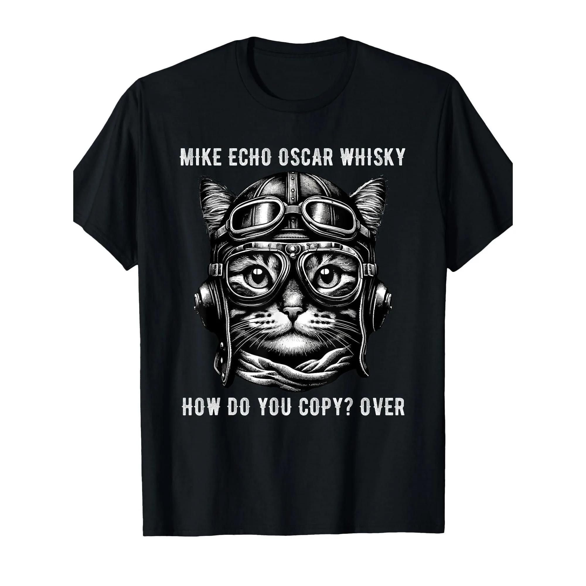 Pilot Cat Phonetic Alphabet MEOW Vintage Graphic T-Shirt Funny Aviation Lover Casual Tee S чёрный
