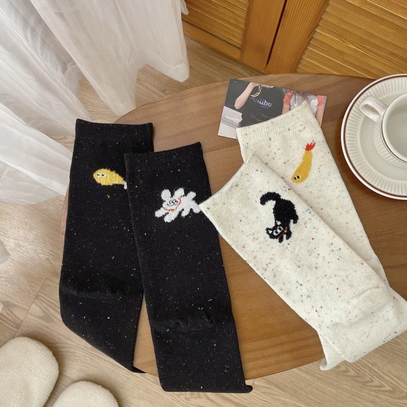Spring and Summer Socks for Girls, Cute Cartoon Cat Socks, Women's Mid-calf Socks, Pure Cotton Socks