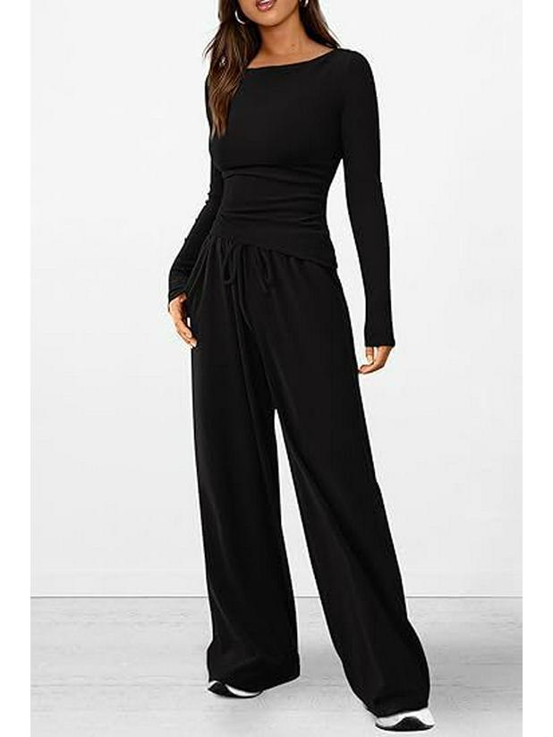 Asymmetrisches Langarm-T-Shirt & Weitbein-Hosen-Set - Herbstkollektion 2025