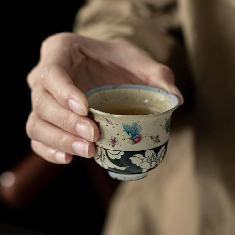 Chinese Style Ceramic Tea Cup Handmade Vintage Pottery Tea Bowl Teaware Household Personal Master Teacup Teaset Meditation Mugs