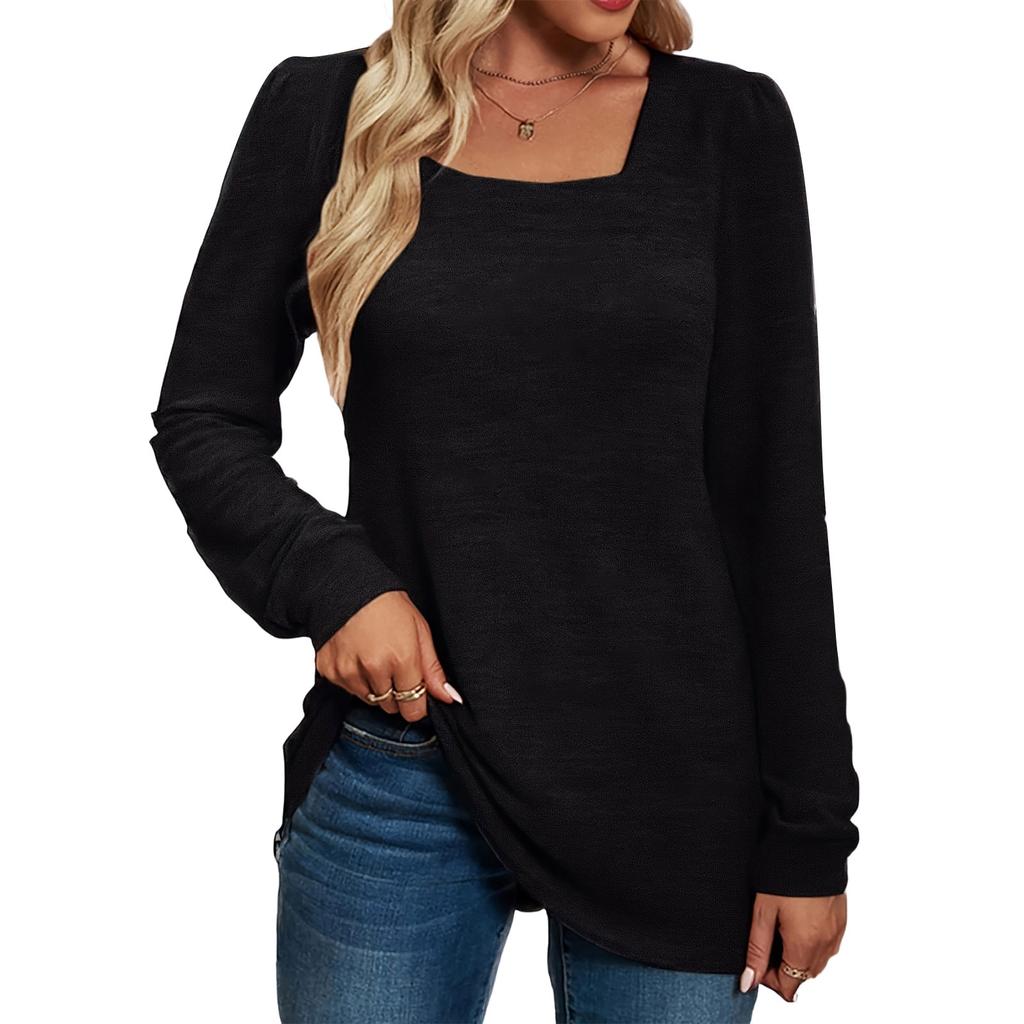 Women's Fashionable Casual Versatile Square Neck Long Sleeve Plus Size Top