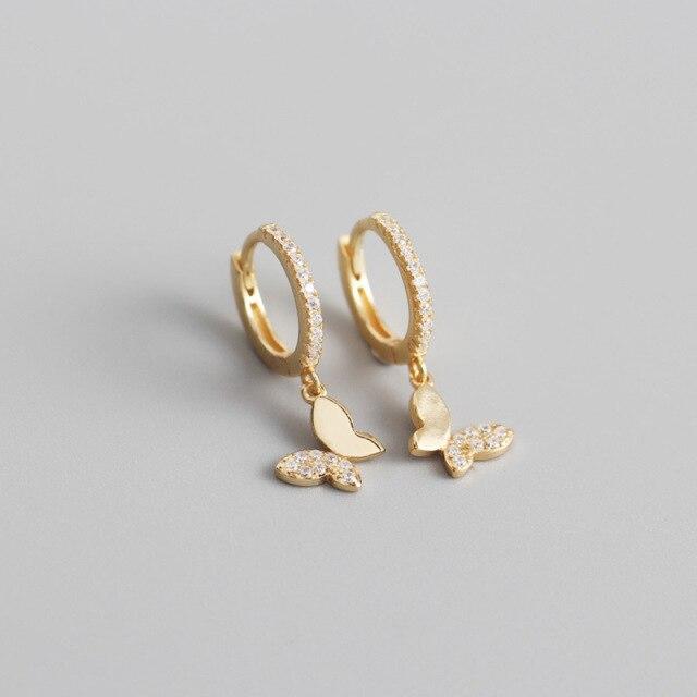 925 Sterling Silver Butterfly Hoop Earrings For Women Cubic Zircon Gold Silver Ear Jewelry Gifts Wholesale S -E1375